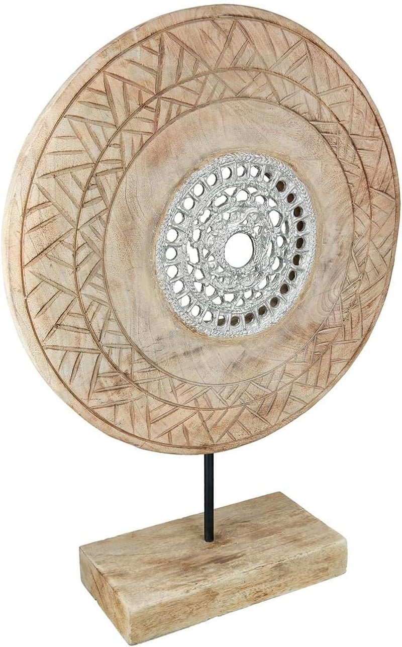Casablanca große Dekoskulptur – runde Aluminium-Holzskulptur Farbe: Natursilber – Wohnzimmerdekoration Geburtstagsgeschenk Höhe 46 cm Statuetten und Skulpturen Naty Shop