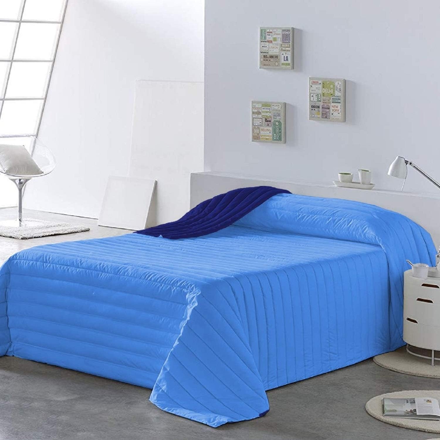 PETTI Artigiani Italiani – Steppdecke für Einzelbett, doppelseitige Steppdecke, Frühlingssteppdecke, Mitternachtsblau, Weiß, 100 % Made in Italy. Bettdecken und Steppdecken Naty Shop Blau, Bettgröße 140 (240 x 260 cm)