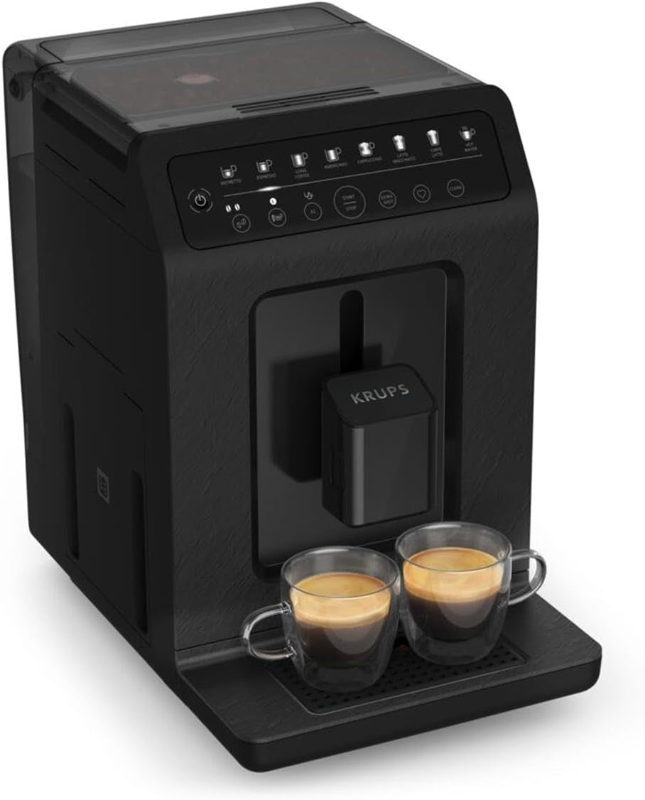 Krups EA897B Evidence ECOdesign automatische Espressomaschine, automatische Espresso- und Cappuccino-Funktion, Quattro Force-Technologie, One-Touch-Milchbecher, 8 Voreinstellungen, Milchsystem, 1450 W
