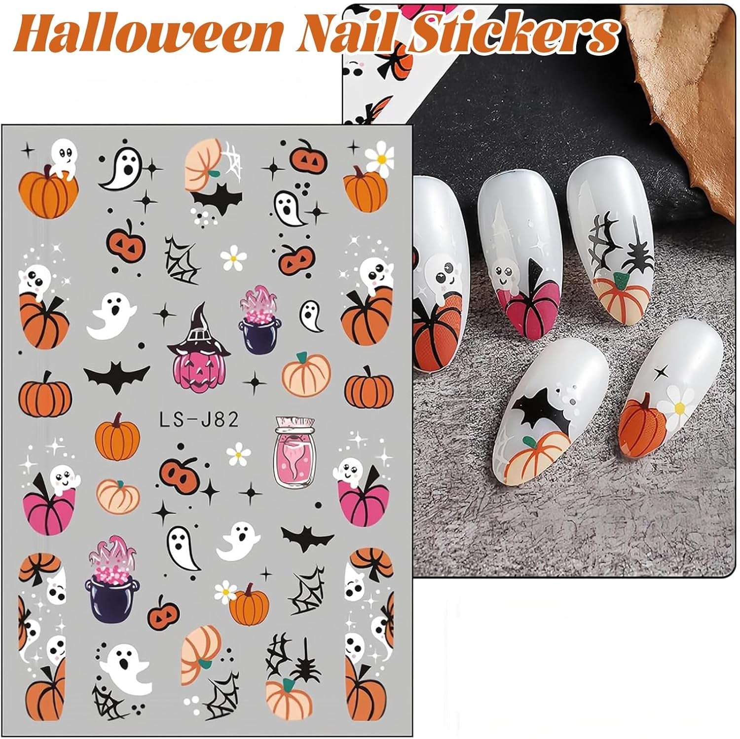 Nagelsticker Halloween, 8 Blätter Halloween Nagelsticker, Kürbis Nail Sticker, Nail Art, Nagel Charms, Nagel Zubehör, Nageldesign, Weihnachten (Typ A)