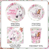 51-teiliges Party-Set, rosa Pferd, Pappteller, Becher, Servietten, Kinder, Mädchen, Jungen, Geburtstag, Pferd, Tischdekoration