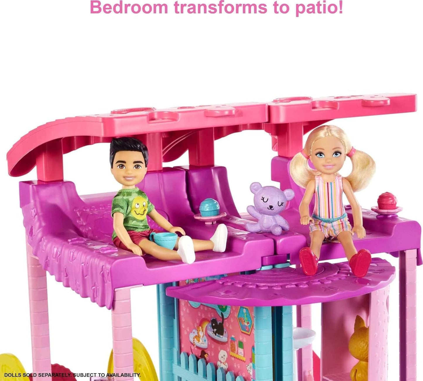 Barbie Chelsea Spielhaus – 3 verwandelnde Etagen, geheime Spielbereiche, Aufzug, Pool, Rutsche, 2 Haustiere und mehr als 20 Zubehörteile, für Kinder ab 3 Jahren, HHX44 Naty Shop Puppenhäuser