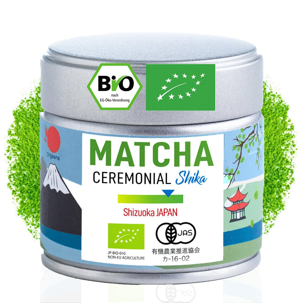 ORIGEENS BIO MATCHA CEREMONIAL GRADE „SHIKA“ – Japanischer Bio-Tee aus Shizuoka – Matcha Latte/Usucha – 30 g Nachfüllbeutel – Bio-Matcha-Grüntee-Pulver in Zeremonienqualität