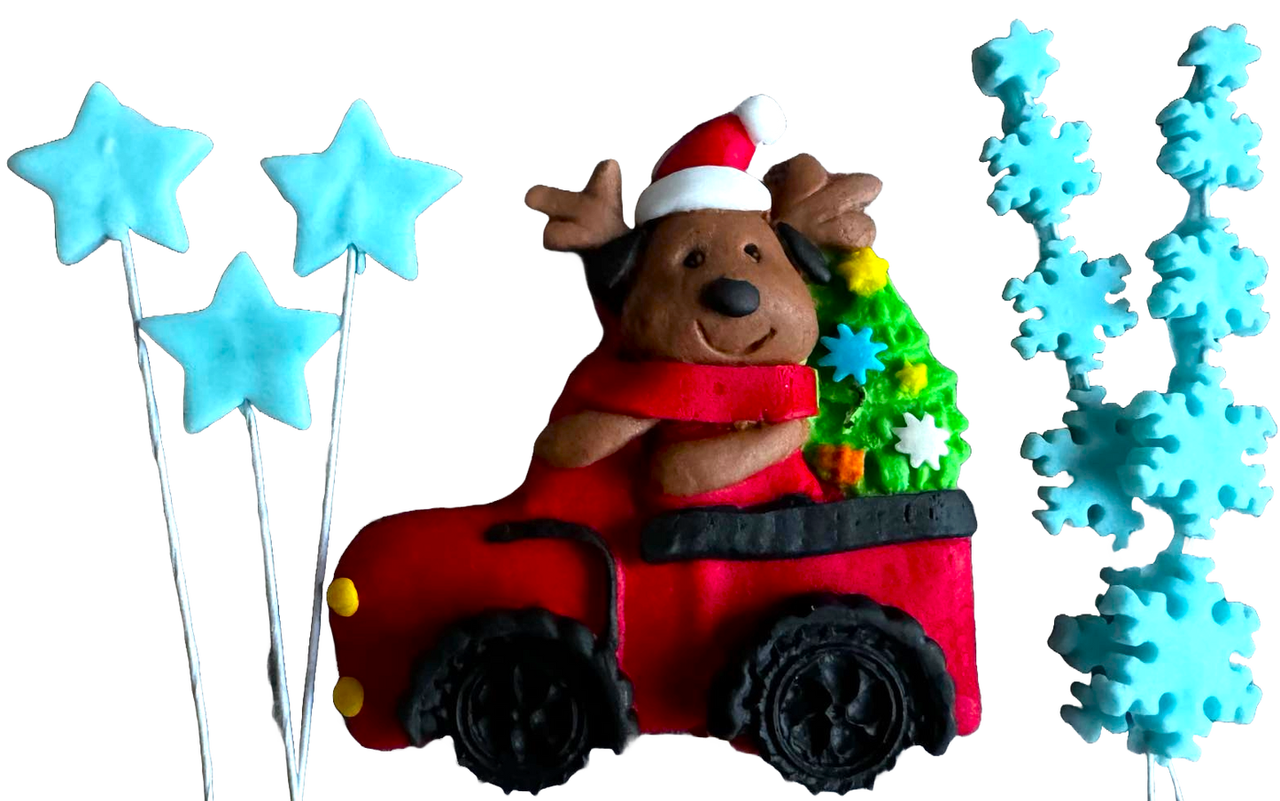 Set mit 6 essbaren Dekorationen aus Zuckerpaste, Weihnachten, Auto, Teddybär, Sterne und Schneeflocken. Dekorationen aus Zuckerpaste, Naty Shop
