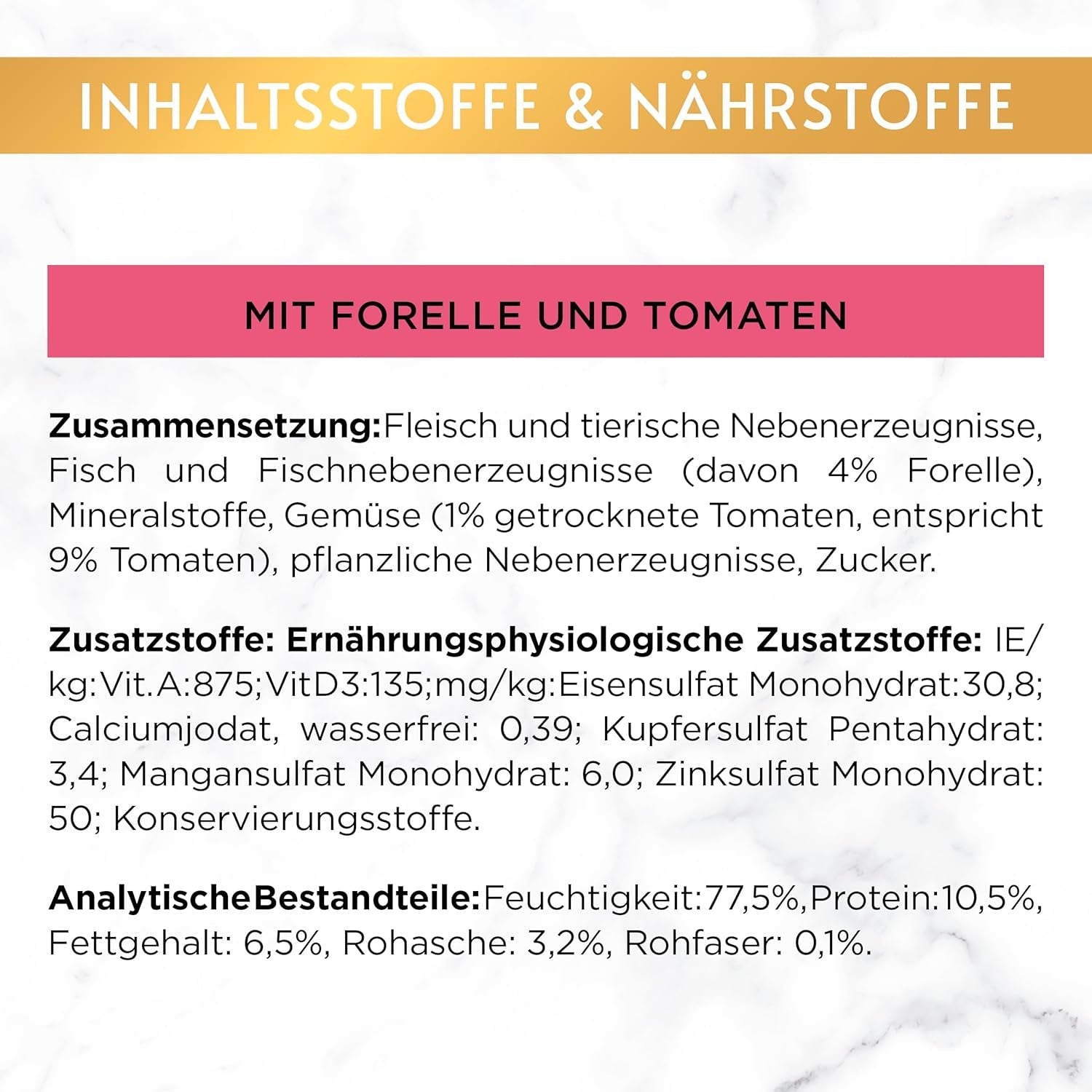 Fine Pate Gourmet Gold mit Gemüse, Nassfutter für Katzen mit Forelle und Tomate, 12er Pack (12 x 85g)