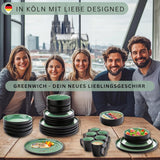 SÄNGER Greenwich | Steinzeug-Geschirrset, 18-teilig, Tellerset für 6 Personen, Geschirrset (6 Speiseteller, 6 Dessertteller, 6 Schüsseln), grün, kratzfest, Essgeschirr | DIE VALUE-KOLLEKTION