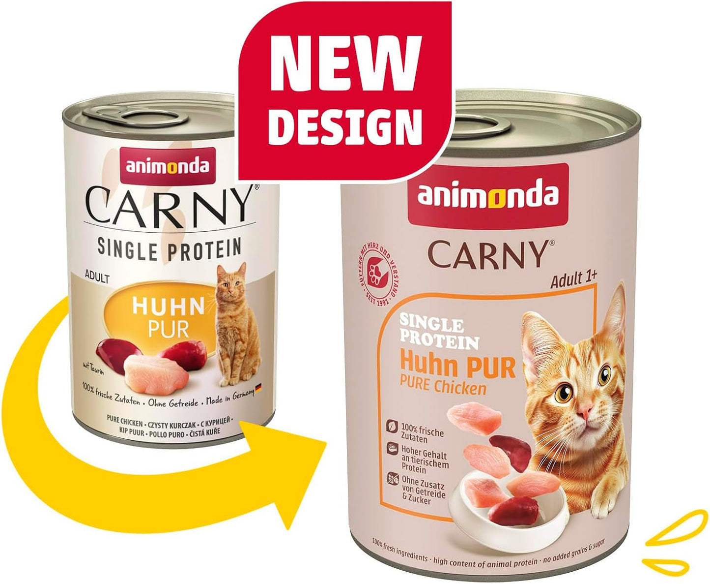 animonda Carny Adult Single Protein Pure Chicken (6 x 400g), Nassfutter für ausgewachsene Katzen mit einer einzigen Proteinquelle, Nassfutter für ausgewachsene Katzen, getreidefrei und zuckerfrei