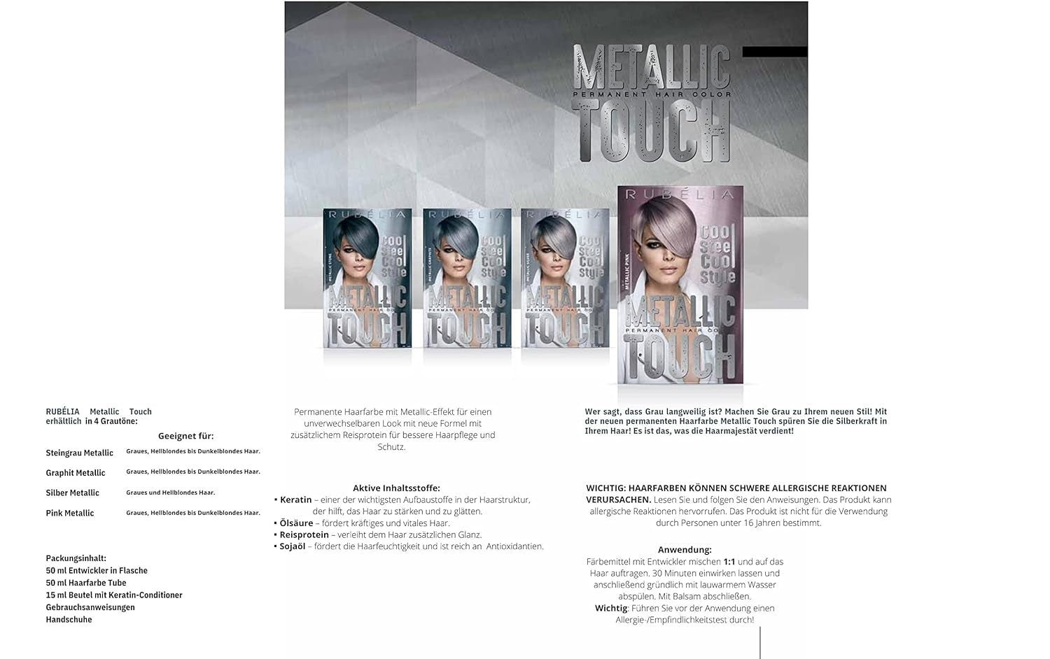 Permanente Haarfarbe Metallic Touch – Metallic Silver, 1 Packung – 115 ml Haarfarbe Naty Shop