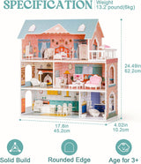 Puppenhaus aus Holz mit Möbeln und Zubehör, Spielhaus für Mädchen, Kinderspielzimmer, Spielzeug, Puppenhäuser, Naty Shop
