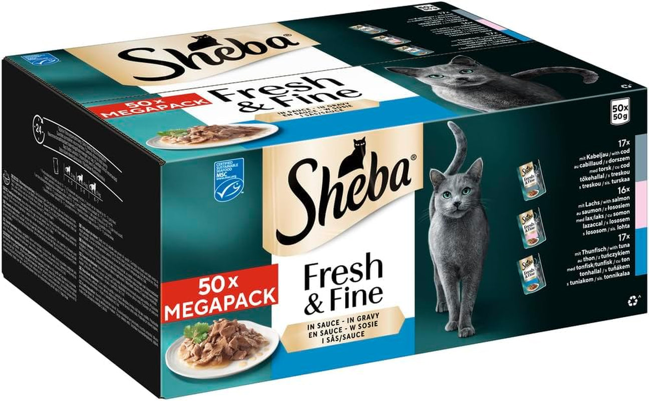 Sheba CATCARE Bag Wet Fresh & FINE (Fisch) Stücke in Soße, Erwachsene, 50 g, Multipack Standard
