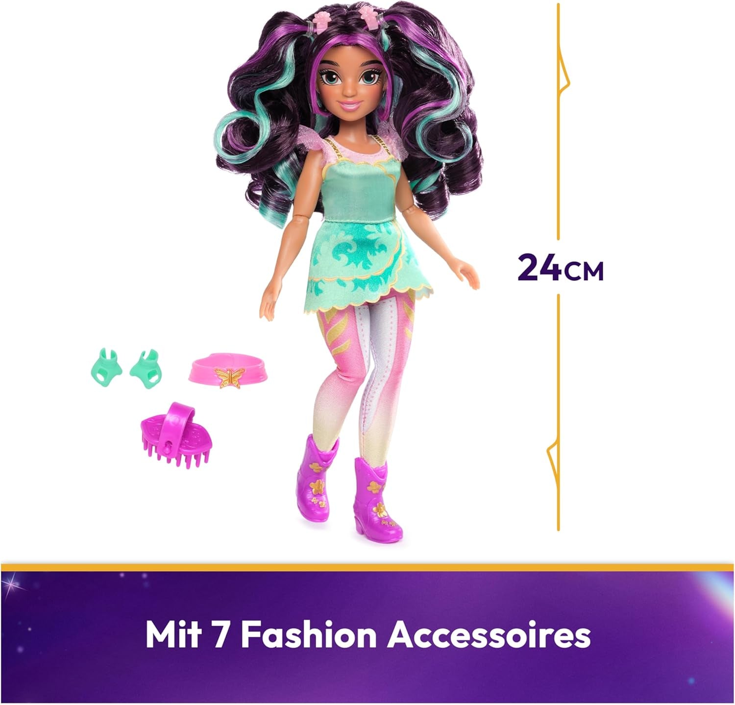 Unicorn Academy Knöchelpuppe Ava – die Originalpuppe zur beliebten Netflix-Serie, 24 cm groß und mit 7 Accessoires für fantasievolles Rollenspiel, für Kinder ab 4 Jahren