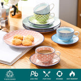 Vancasso Macaron Kaffeeservice aus Porzellan, 12-teiliges buntes Kaffeeservice für 4–12 Personen, Tassenset, inklusive Kaffeetassen, Untertassen und Desserttellern