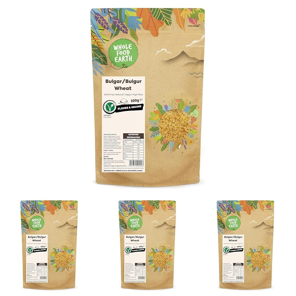 Wholefood Earth Weizenbulgur – gentechnikfrei – natürlich – vegan – milchfrei – ohne Zuckerzusatz, 500 g
