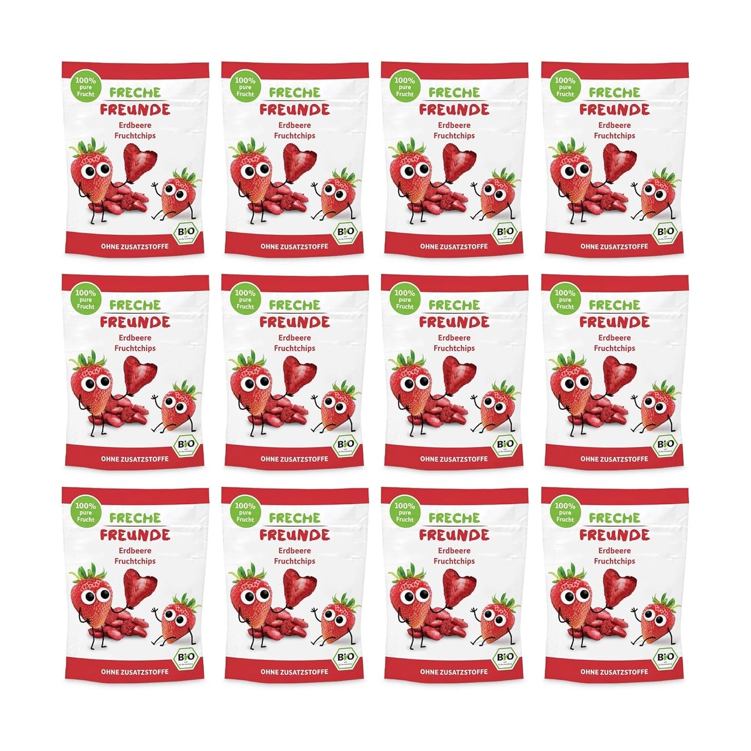Bio-Fruchtchips „100 % Erdbeere“, gefriergetrocknete Erdbeer-Fruchtchips (12 x 12 g) und neue knusprige Bio-Mais-Karotten-Flips, Bio-Snack, ab 1 Jahr, (9 x 30 g), 270 g
