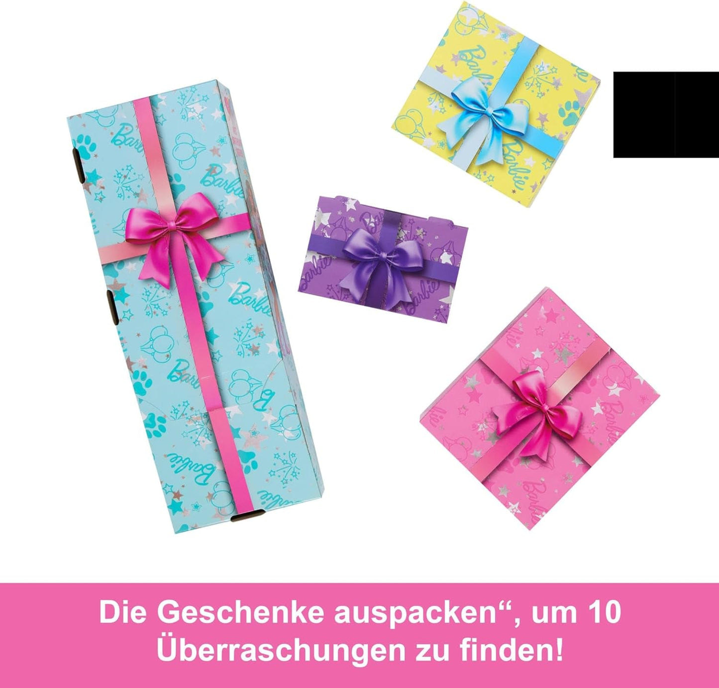 Barbie-Party-Puppe ausgepackt und Zubehör, Geburtstags-Haustier-Serie, 10 Überraschungs-Party-Stern-Set, inklusive Farbwechseleffekt und Kuchendekorationen JFG72