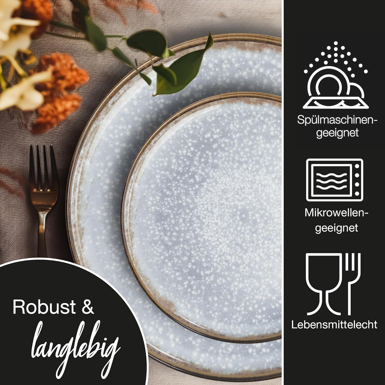 Moritz & Moritz BLOSSOM Porzellan-Geschirrset für 6 Personen, 18-teilig – Modernes Geschirr mit verspieltem Design – Pflegeleichtes Kaffeeservice mit Tellern und Schüsseln – Kombiservice