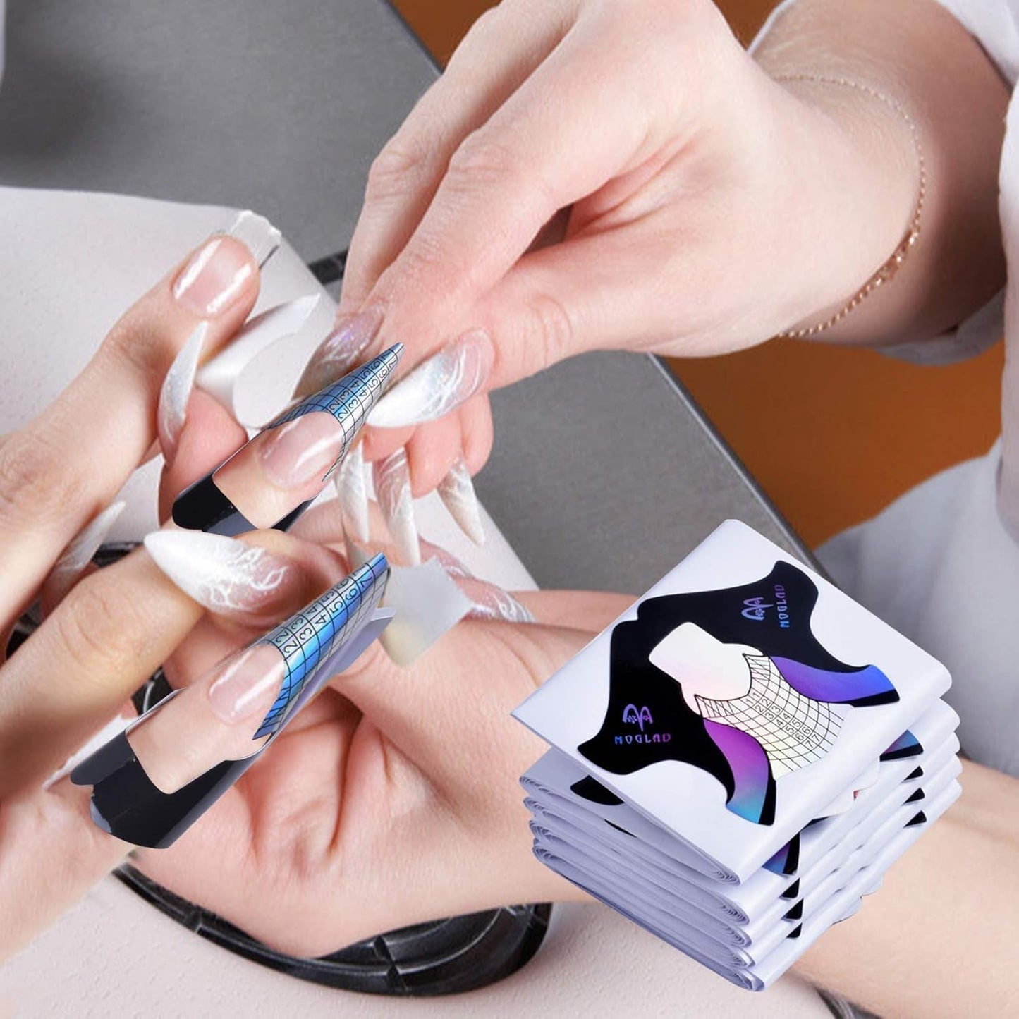 100 Stück Gel-Nagelschablonen, Zubehör für künstliche Nägel, selbstklebende Nagelschablonen für Nagelkunst, Gelnägel, künstliche Nagelverlängerungen