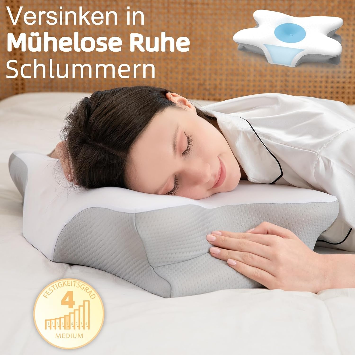 Ergonomisches Nackenkissen aus Memory-Schaum mit abnehmbarem, waschbarem Bezug für orthopädischen Schlaf, Nacken- und Bauchschmerzen (55 x 35 x 13 cm). Orthopädische Nackenkissen von Naty Shop