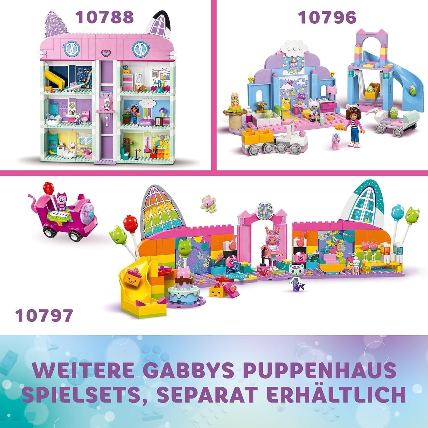 LEGO 4+ Gabbys Puppenhaus Gabbys kleine Kätzchenohren Rollenspieltier-Set Kinderspielzeug mit Rutsche und Figuren Geschenk für Mädchen und Jungen Kreatives Spielspielzeug 10796 Bausätze Beuche den LEGO-Store