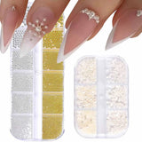 GZMAYUEN Nail Art Perlen Micro Caviar Für Nägel, 0.3-3Mm Goldene Silber Mini Caviar Strasssteine, Weiß Beige Mini Nägel Perlen Mikroperlen Dekor Für Nägel