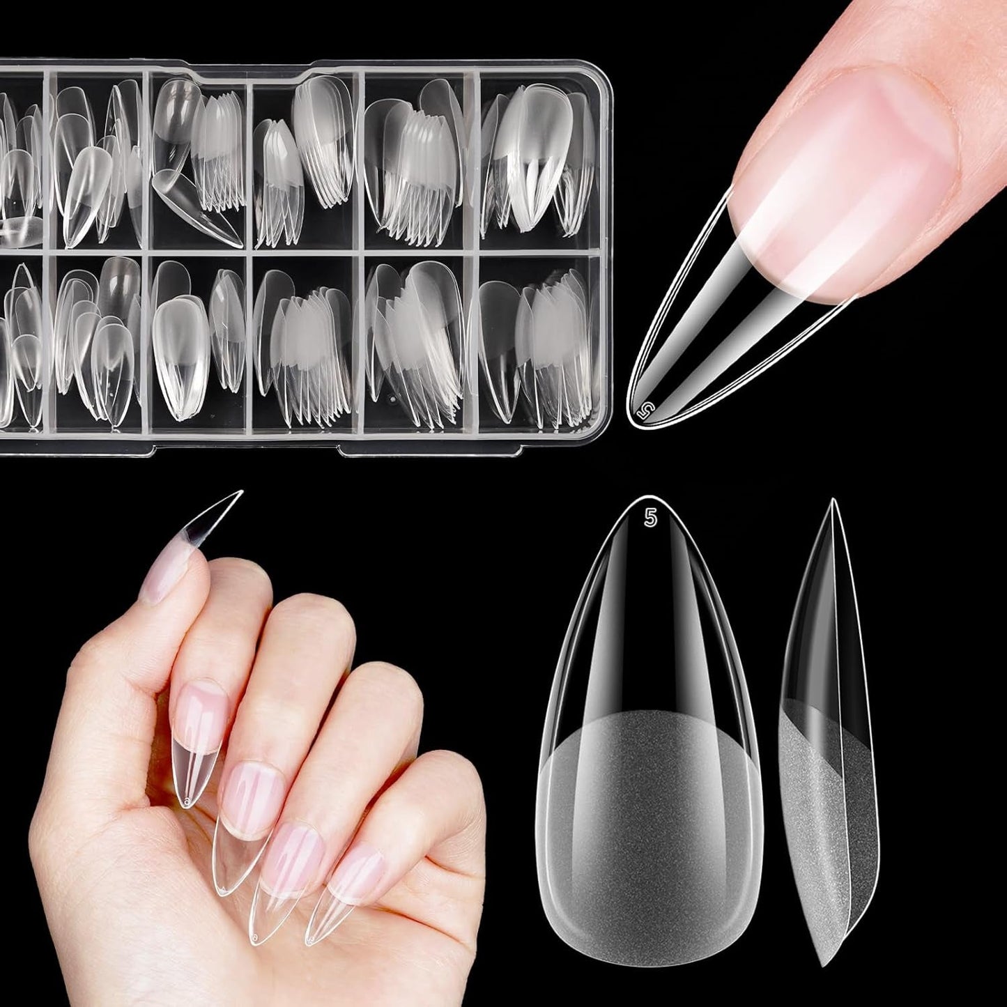 Kurze künstliche Nägel, Ballerina, 120 Stück, zum Aufkleben, 12 Größen, kurze künstliche Nägel, weiche Gel-Nagelspitzen mit vollständiger Abdeckung für kurze Gelnägel, S