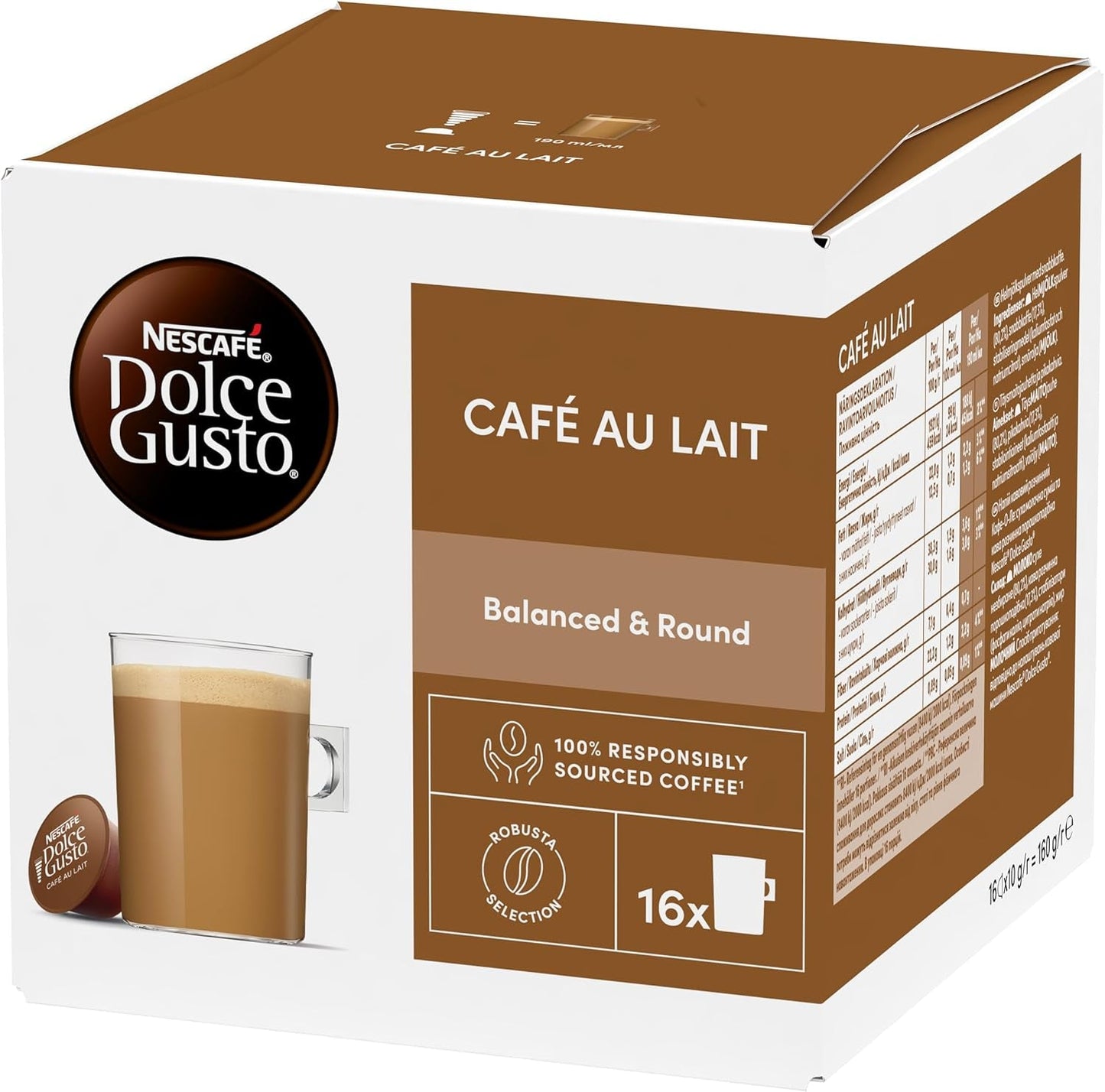Nescafe Dolce Gusto – Dolce Gusto Café au Lait 16 KAPSELN 160 g (X6)