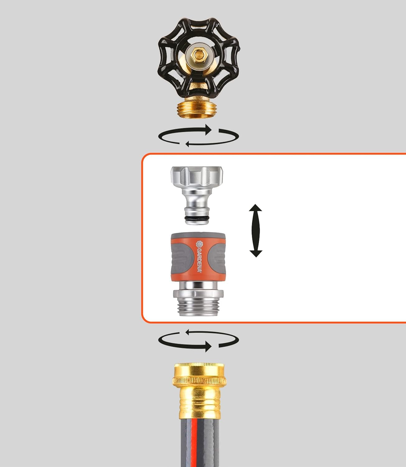 Gardena 39042-M Metall-Schnellkupplungs-Starterset für Gartenschläuche, Schnellkupplungen und Zubehör in Sekundenschnelle, 4-teilig, inklusive auslaufsicherer Adapter für Stecker und Steckdose