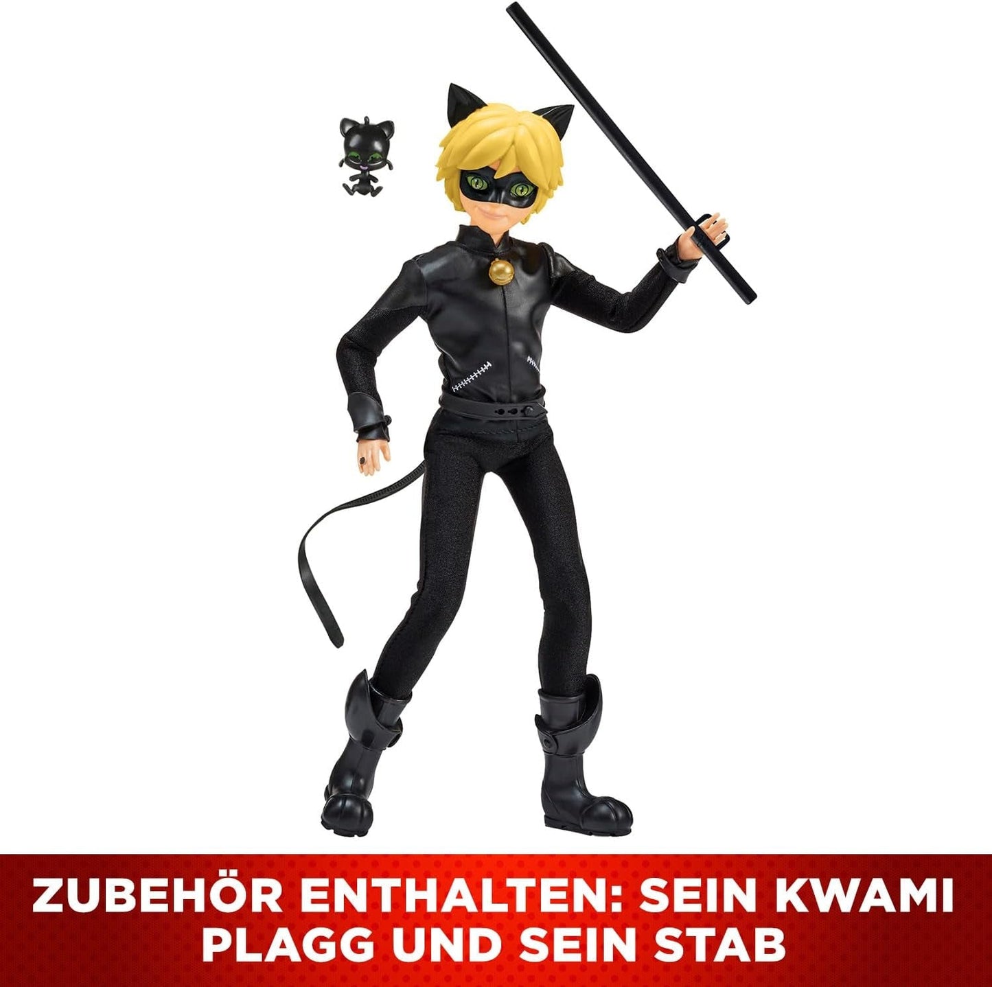 BANDAI – Miraculous Ladybug – 26 cm große Schaufensterpuppe – Motan Noir – offiziell lizenzierte Miraculous – bewegliche Motan Noir-Puppe – Spielzeug für Kinder ab 4 Jahren – P50002
