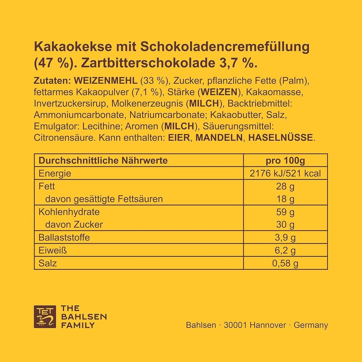 Knusprige Kekse mit Kakao und dunkler Schokoladencreme, 14er-Pack, zur Aufbewahrung oder zum Verkauf (14 x 190 g)