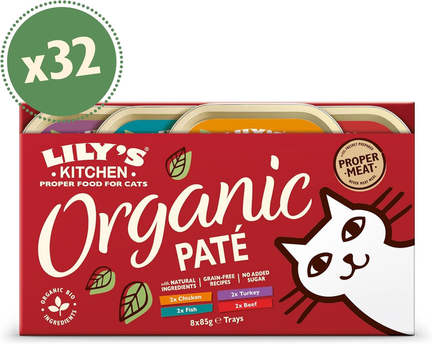 Lily's Kitchen Nassfutter für ausgewachsene Katzen mit natürlichen Inhaltsstoffen, Multi-Tablett-Packung, Bio-Tortengetreidefrei, 4 x (8 x 85 g)