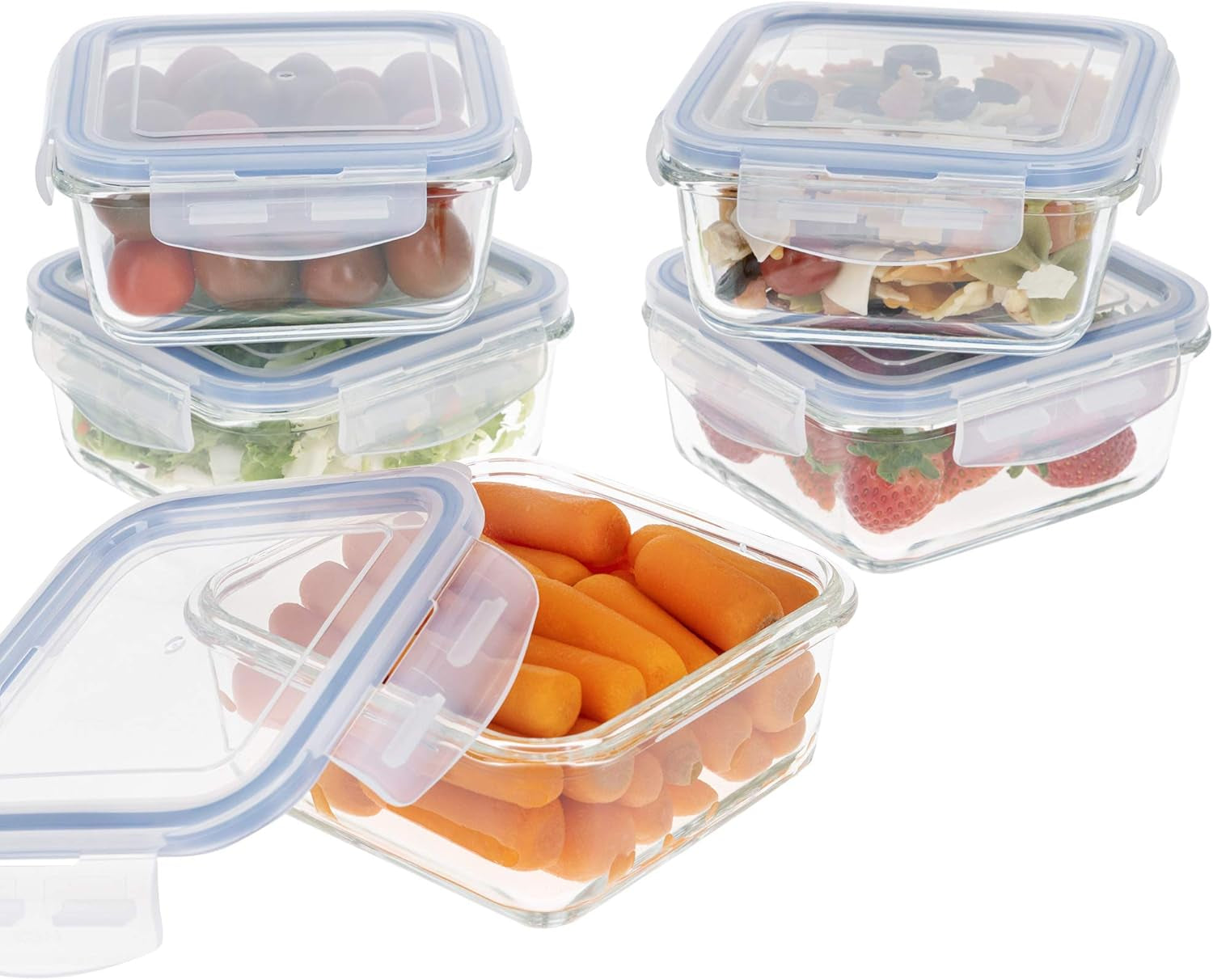 Max Home 8er-Pack luftdichte Glasbehälter, Mikrowellen-Lunchbox aus Glas, wiederverschließbare Lebensmittelbehälter, 550 ml, transparente Deckel, Lebensmittelbehälter (16538), Aufbewahrungsboxen für Lebensmittel, Naty Shop