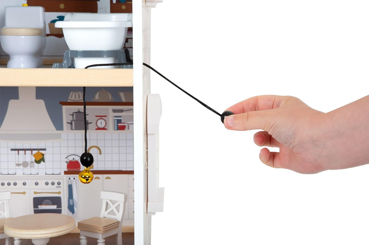 Small Foot Puppenhaus 3-stöckiges Stadthaus aus Holz mit offener Vorderseite und 12 Möbeln für Kinder ab 3 Jahren 11802 Weiß Grau Puppenhäuser Naty Shop