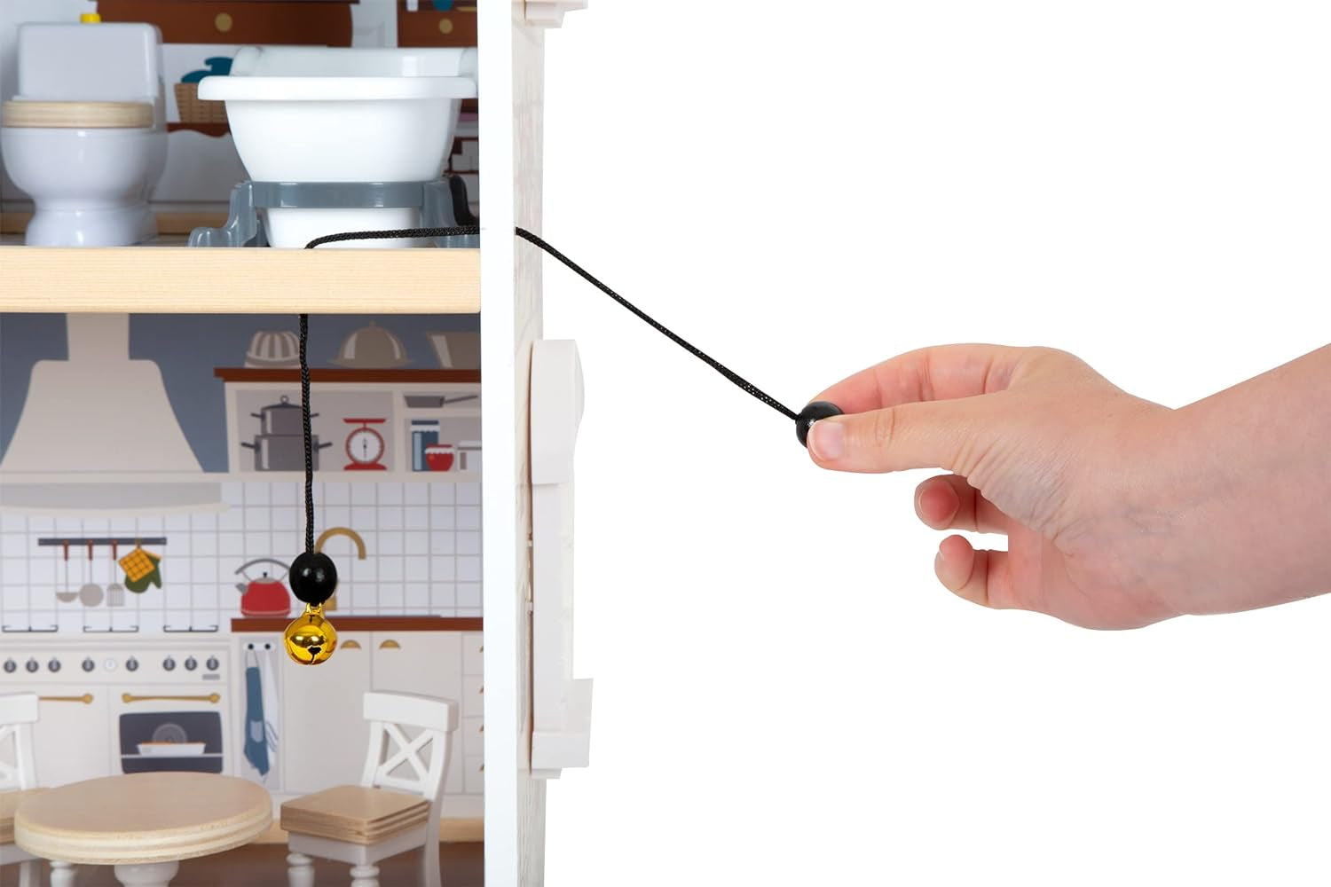Small Foot Puppenhaus 3-stöckiges Stadthaus aus Holz mit offener Vorderseite und 12 Möbeln für Kinder ab 3 Jahren 11802 Weiß Grau Puppenhäuser Naty Shop