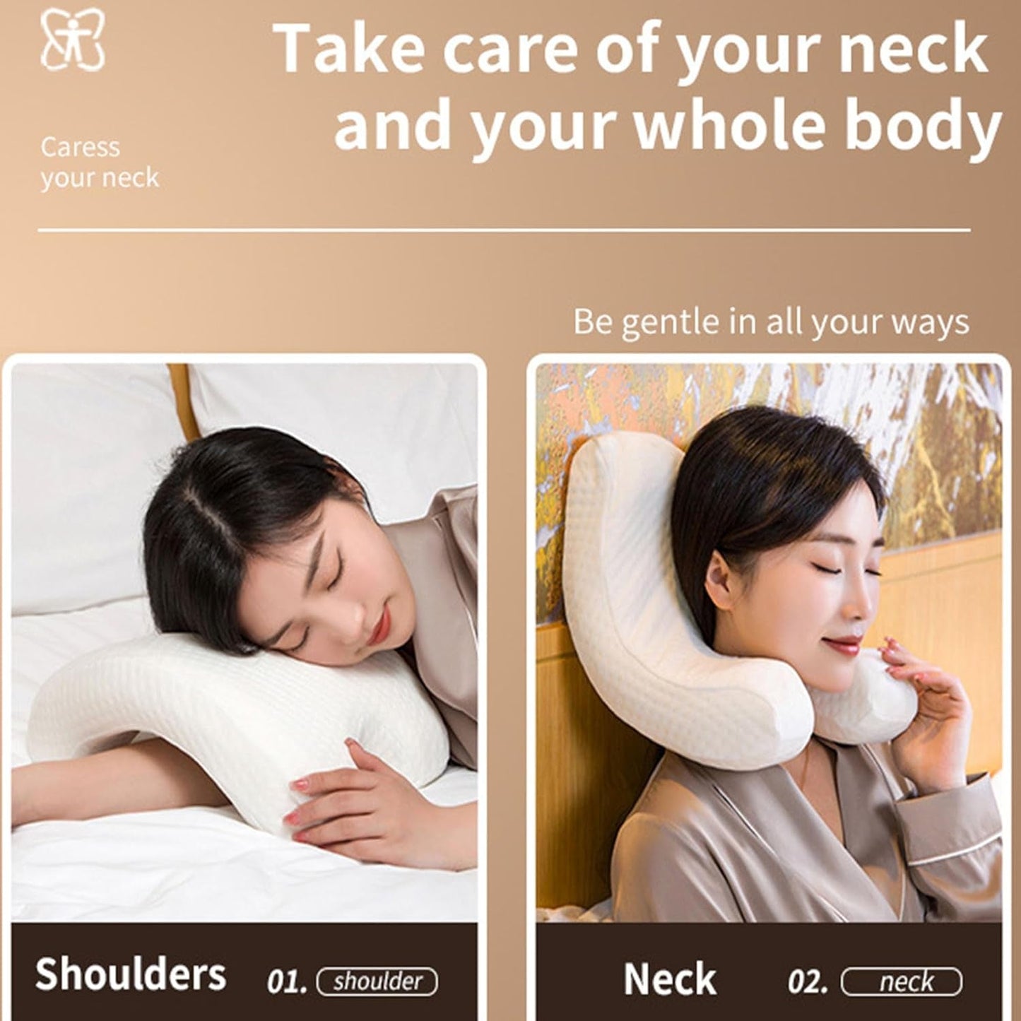 MINGZE Multifunktionales Memory-Schaum-Kissen, Nackenkissen, Schaumstoff, U-förmiges Nackenkissen mit Schleife, langsames Rebound-Schlafkissen, Rebound-Druckkissen, Kissen aus Eisseide für Hand- und Nackenschutz, zervikale orthopädische Kissen, Naty Shop