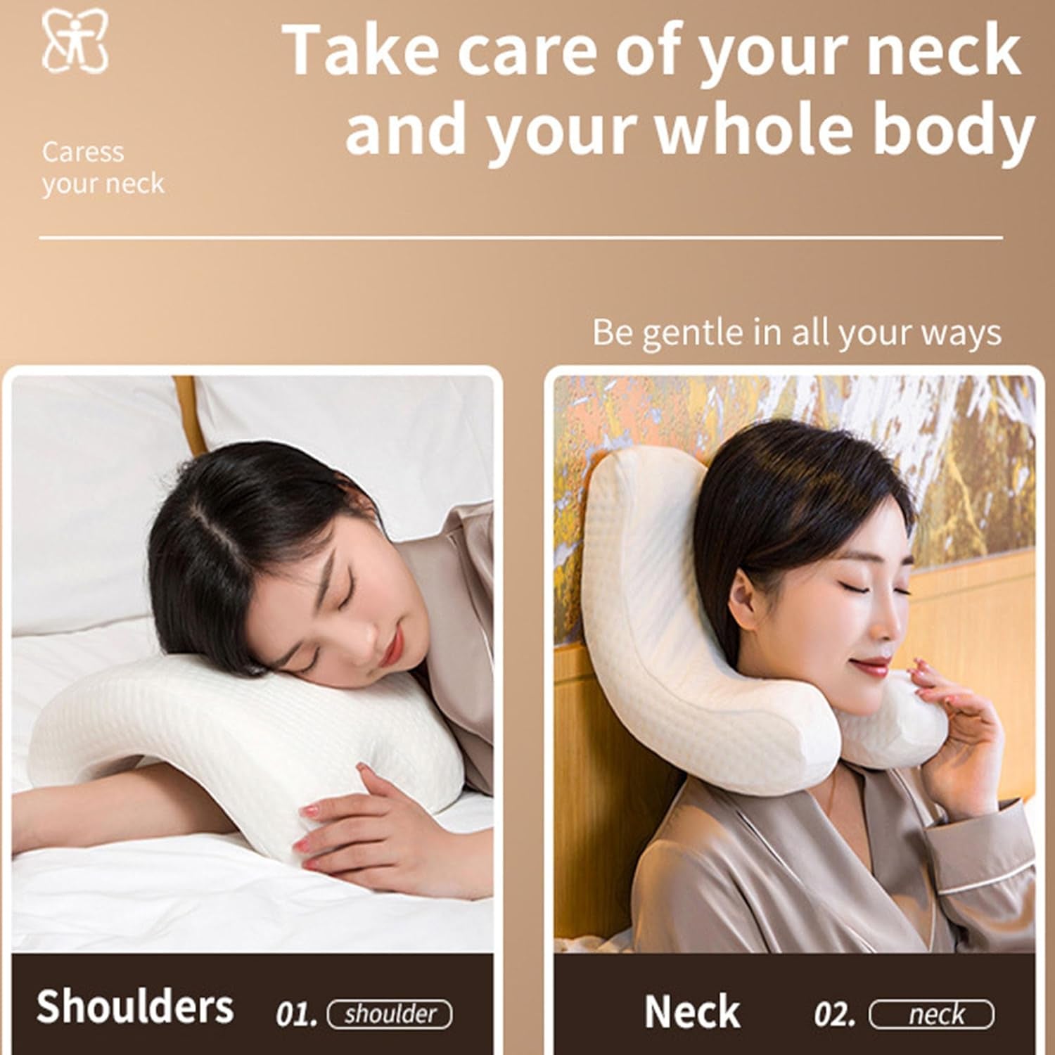MINGZE Multifunktionales Memory-Schaum-Kissen, Nackenkissen, Schaumstoff, U-förmiges Nackenkissen mit Schleife, langsames Rebound-Schlafkissen, Rebound-Druckkissen, Kissen aus Eisseide für Hand- und Nackenschutz, zervikale orthopädische Kissen, Naty Shop