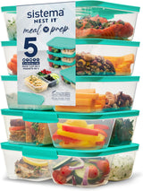 Nest IT-System-Vorratsbehälter für Lebensmittel, Meal-Prep-Boxen | 1,9 Liter luftdichte Aufbewahrungsbehälter mit DREI Fächern und Deckeln | BPA-frei | Grün | 5 Stück Naty Shop Lebensmittel-Aufbewahrungsboxen 5 x 1,9 Liter