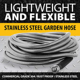 30 m Gartenschlauch, 304 Edelstahl-Wasserschlauch, 30 m flexibler Schlauch, umweltfreundlich, ultraleicht und langlebig, reißfest, einfach aufzuwickeln, 500 PSI