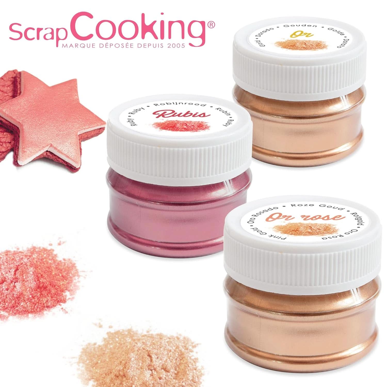 ScrapCooking, Set mit 3 Lebensmittelfarben, Gold, Roségold und Rubin, Metallic-Töne, 3 x 5 Gramm Naty Shop
