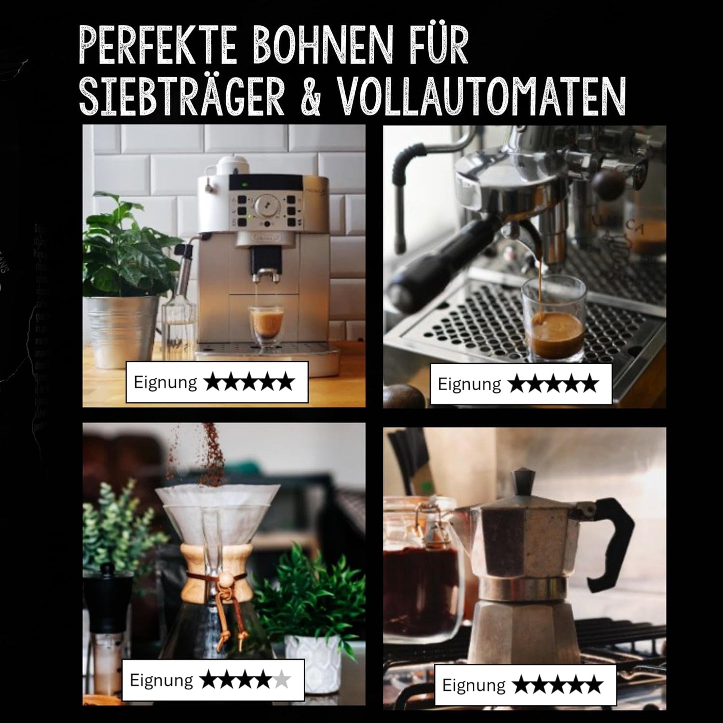 - Kaffeebohnen 2kg - Extra langsam geröstet - wenig Säure und Bitterstoffe - Barista-Qualität - Feinste Sahne - Bester Espresso für Vollautomaten - 4 x 500 g