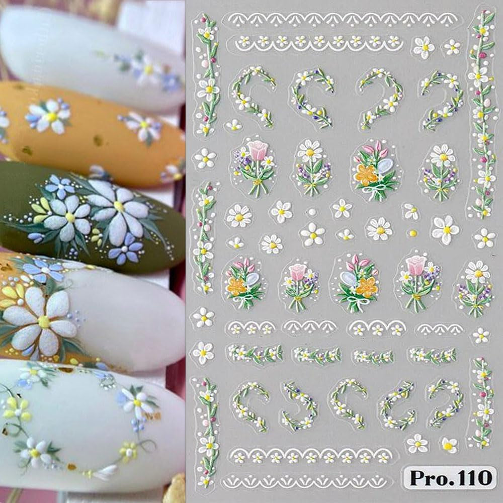 5Pcs Geprägte Gänseblümchen Nagelsticker Selbstklebend Blumen Nagelaufkleber Gänseblümchen Schmetterling Nagel Sticker Nageldesign Aufkleber Nägel Zubehör Blume Nail Sticker Flower Nail Art Sticker