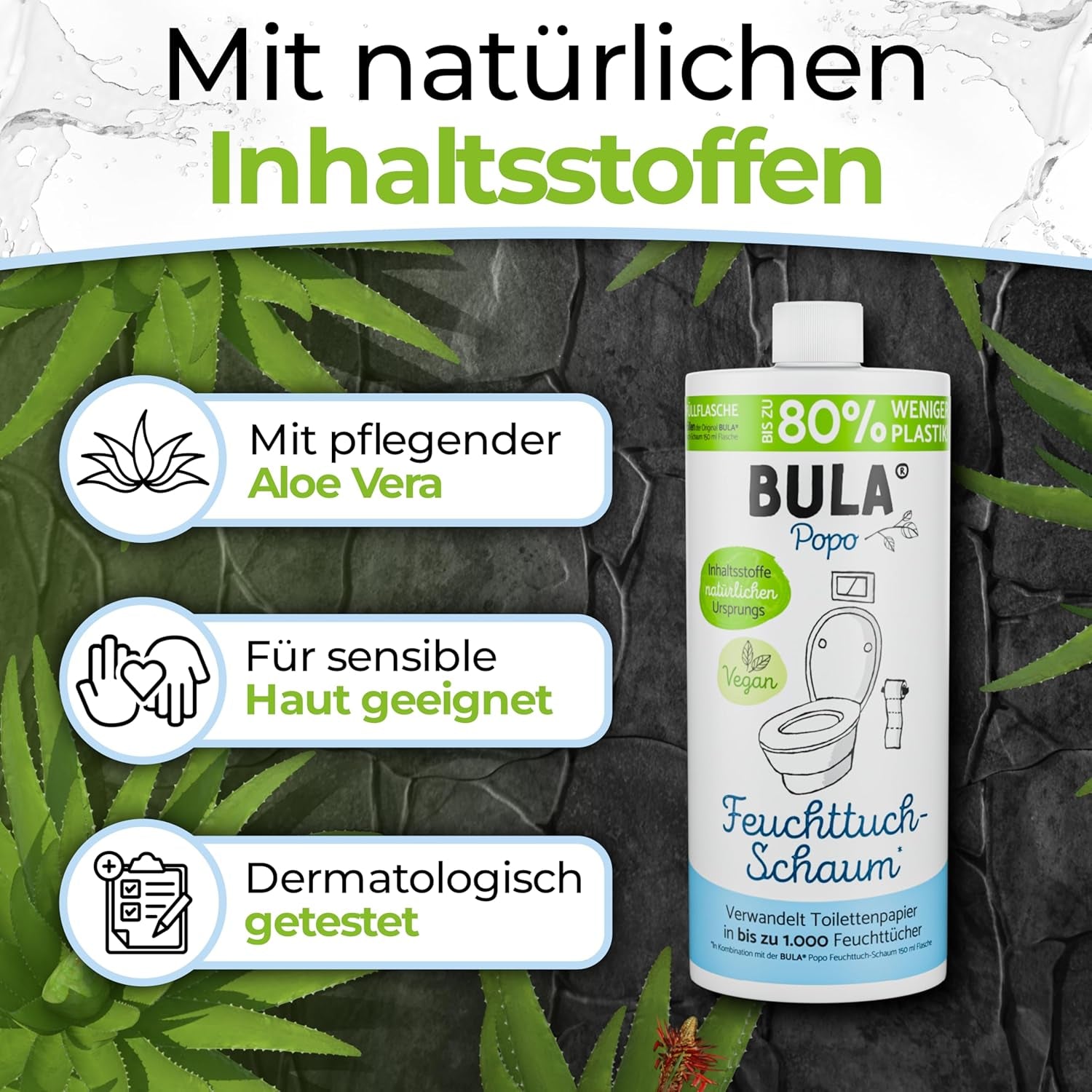 BULA® Popo Nachfüllflasche (750 ml) NUR ZUM NACHFÜLLEN unserer 150 ml- und 50 ml-Flaschen! | Ersetzt bis zu 1.000 Tücher! | Mit Inhaltsstoffen natürlichen Ursprungs