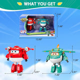 Super Wings 5" Transforming Characters 2er-Pack Transforming Supercharged Jett + Tino Transformer Spielzeug für Jungen und Mädchen ab 3 Jahren, rote Actionfiguren, Naty Shop