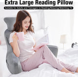 Lesekissen für Erwachsene im Bett, 90 x 80 cm (B x H), extra große Rückenlehne zum Lesen mit abnehmbarer Nackenstütze und Stützarm, bequemes Lesekissen für Bett, Sofa oder Bodenrückenlehne