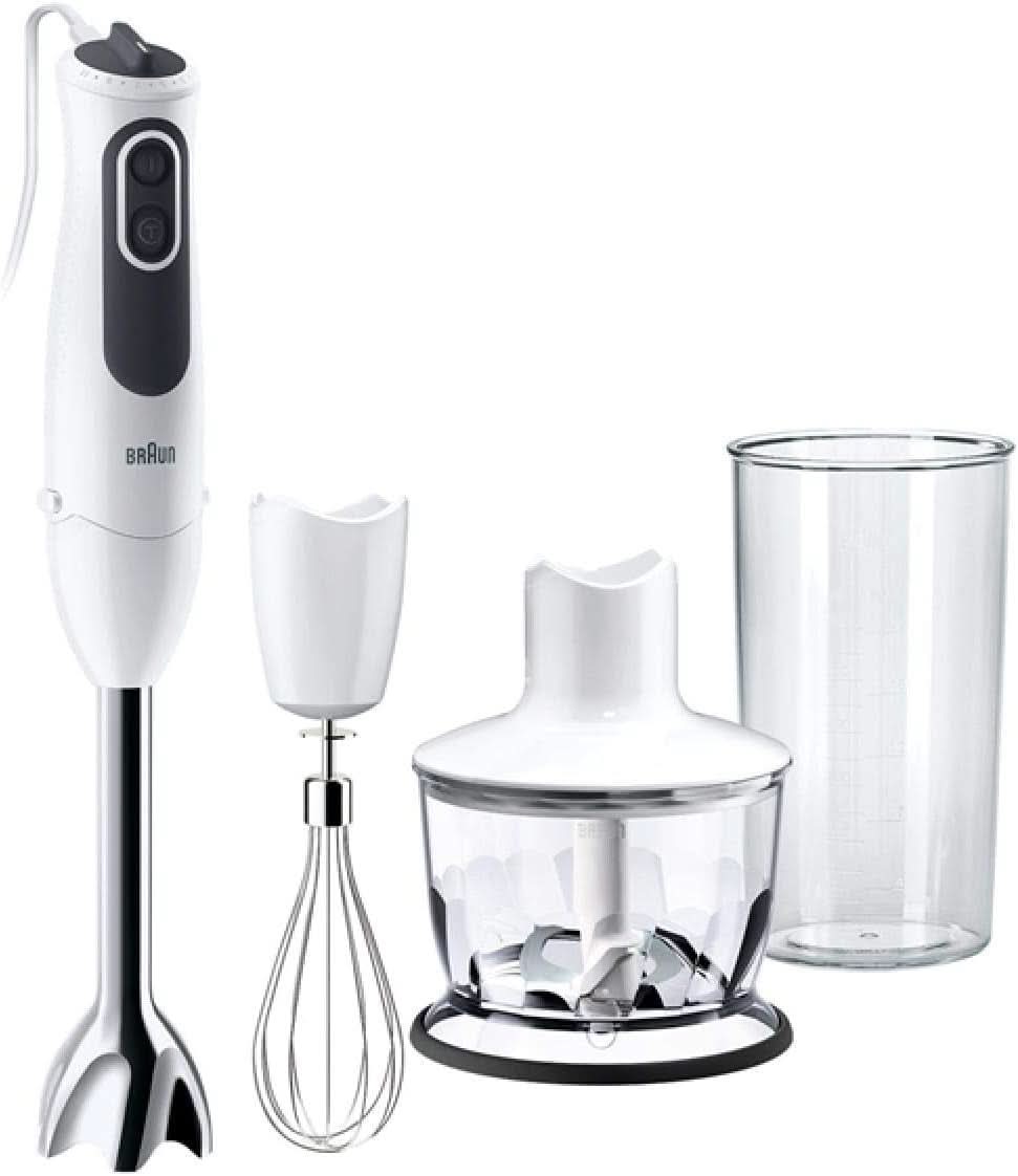 Braun Multiquick 3 MQ 3135 Sauce Stabmixer – Pürierstab Mit 11 Geschwindigkeiten plus Turbo-Stufe & Edelstahl-Mixfuß, 750 Watt, Inkl. 600 Ml Mix-/Messbecher, Schneebesen & Zerkleinerer, Weiß/Grau Kitchen Naty Shop Single Mq 3135 - 3 In 1