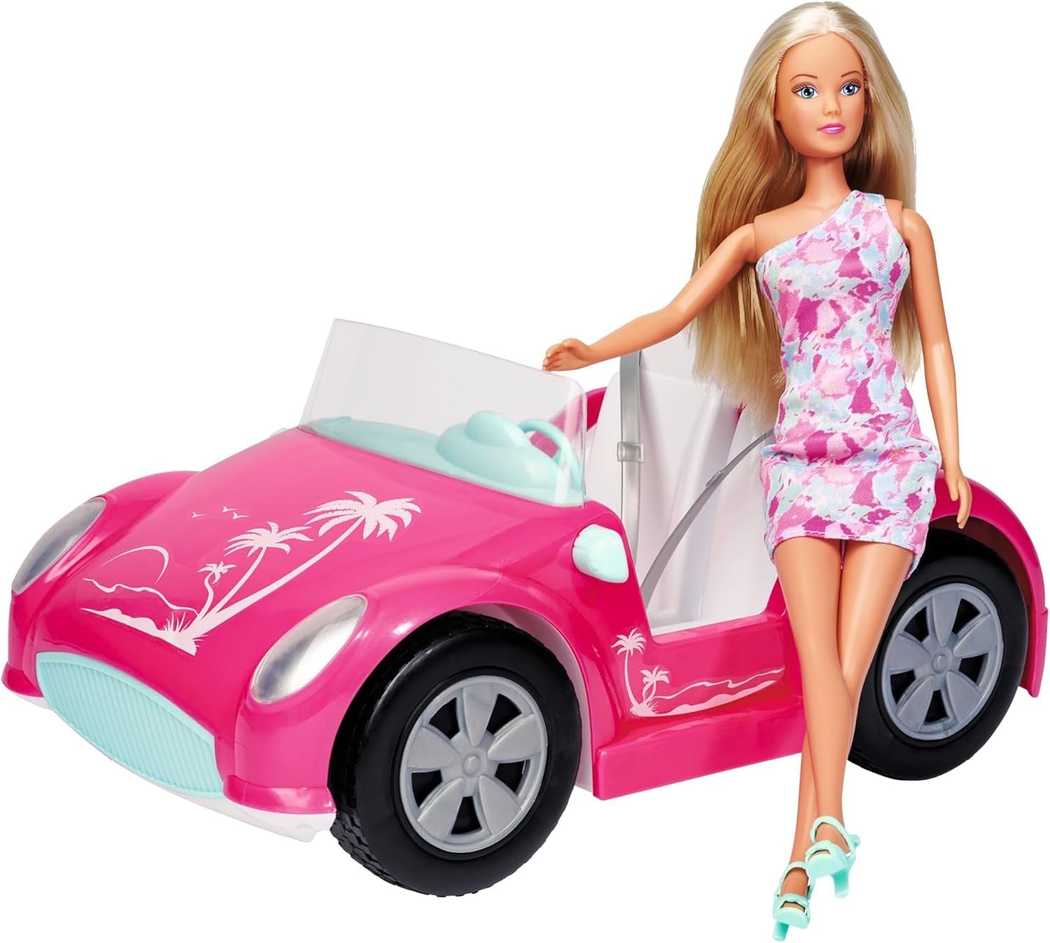 Simba Steffi Love Strandautopuppe im coolen Sommeroutfit mit Strandwagen, 29 cm, ab 3 Jahren