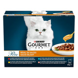Perle | Saucenhalter | Erwachsene Katze | Rindfleisch, Huhn, Thunfisch, Lachs | 12 x 85g | Frischebeutel (Verpackung kann variieren)