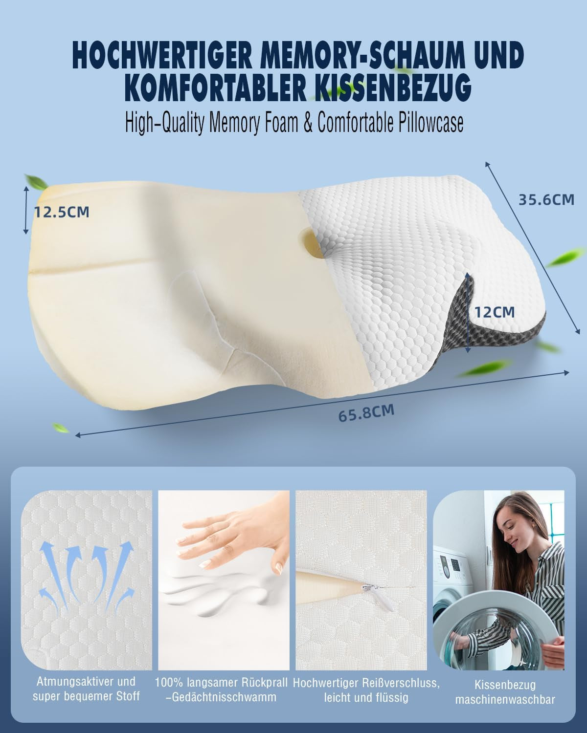 Nackenkissen Orthopädisches Kissen gegen Nackenschmerzen Memory-Schaum-Kissen Ergonomisches Kissen für optimale Unterstützung Nackenstützkissen für seitliche Rücken- und Bauchstützen Zervikale orthopädische Kissen Naty Shop