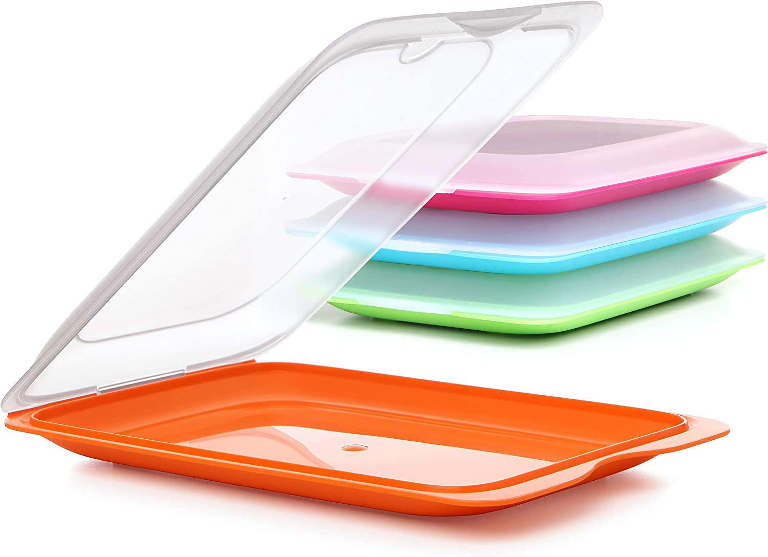 TATAY Fresh Slicer Box 4er-Set, BPA-frei, wiederverwendbar, stapelbar, spülmaschinenfest und MWO, zufällige Farben. Maße: 17 cm x 3,2 cm x 25,2 cm. Frischhaltedosen Naty Shop Wurstbehälter – 4er-Set