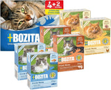 Probierpaket Bozita Tetra in Soße mit viel Huhn, Holzkohle und viel Huhn und Rindfleisch in Gelee – 4+2-6x370g Getreide- und zuckerfreies Futter für sterilisierte Katzen mit 7,5 % Eiweiß und 5 % Fett