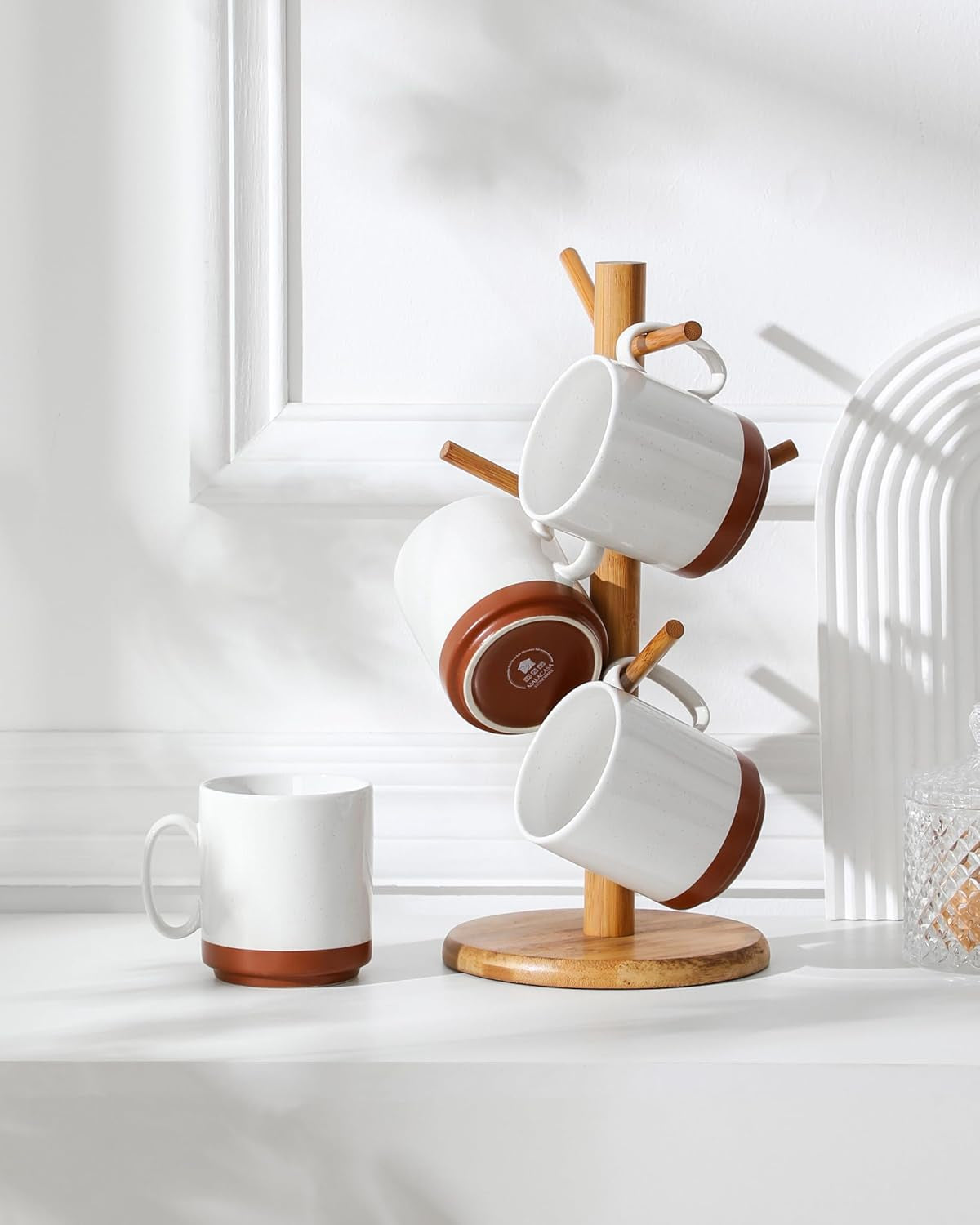MALACASA Kaffeebecher-Set, 350 ml Steinzeugbecher-Set für 4 Personen, moderne Kaffeebecher für Tee, Saft, Latte, Cappuccino, heiße Schokolade. Spülmaschinen- und mikrowellengeeignet, TARA-Serie, Khakiweiß